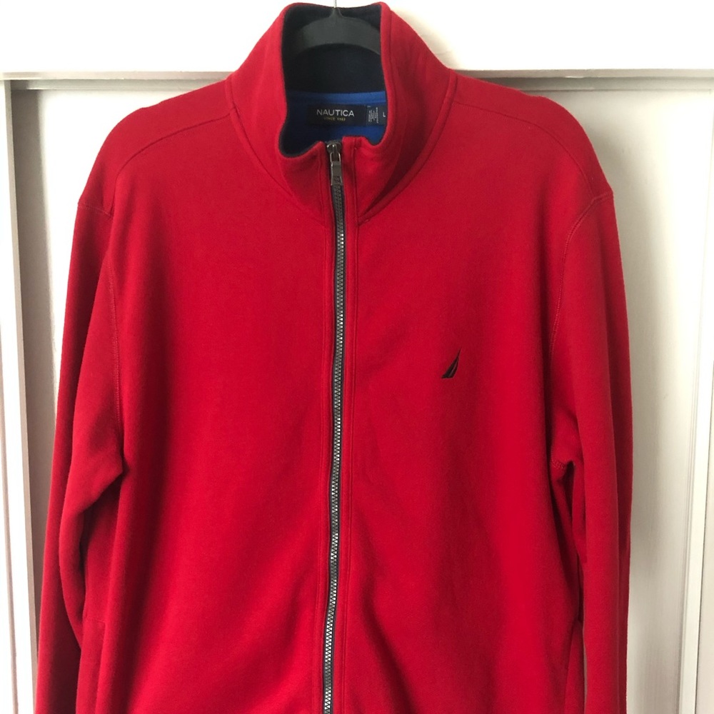 Nautica-Full Zip Up Mock Neck Red Sweater Mens L